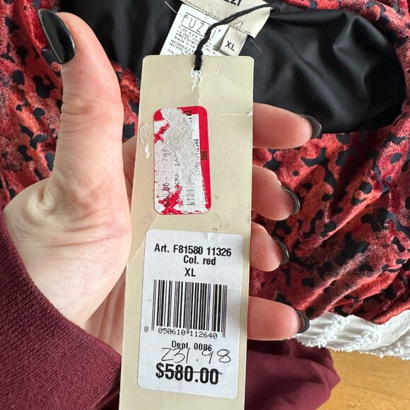 Fuzzi Velvet Bodycon Cocktail Dress Red Sz XL Burn-out Leopard Pattern Shirred - Picture 4 of 10